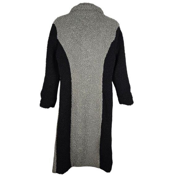Forever Audrey Teddy Faux Fur Trench Coat Sz S Color Block Tan Gray Black - Picture 2 of 5